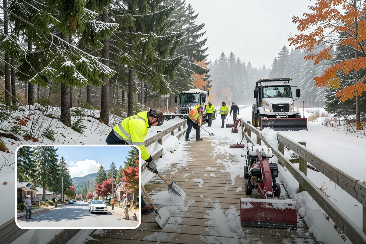 Sidewalk Deicing in Hunts Point, King County, WA - Stops glare ice from freezing rain