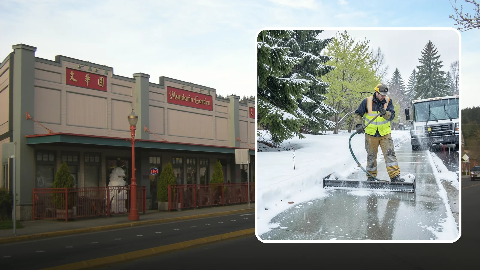 Sidewalk Deicing in Issaquah, King County, WA - We deice sidewalks to stop the glare ice that forms when Western Washington freezing rain meets cold pavement.