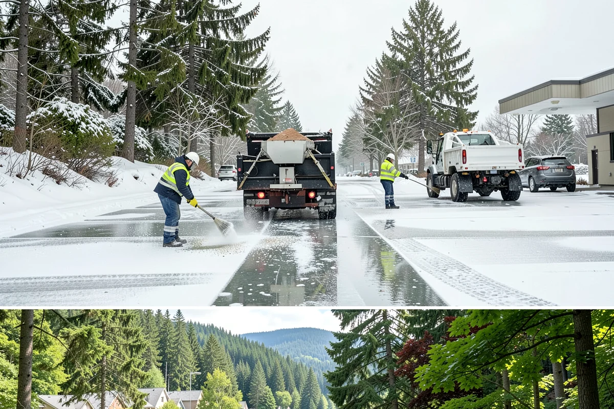 Sidewalk Deicing in Lake Forest Park, King County, WA - Sidewalk deicing is busiest during freezing-rain events from December through February.