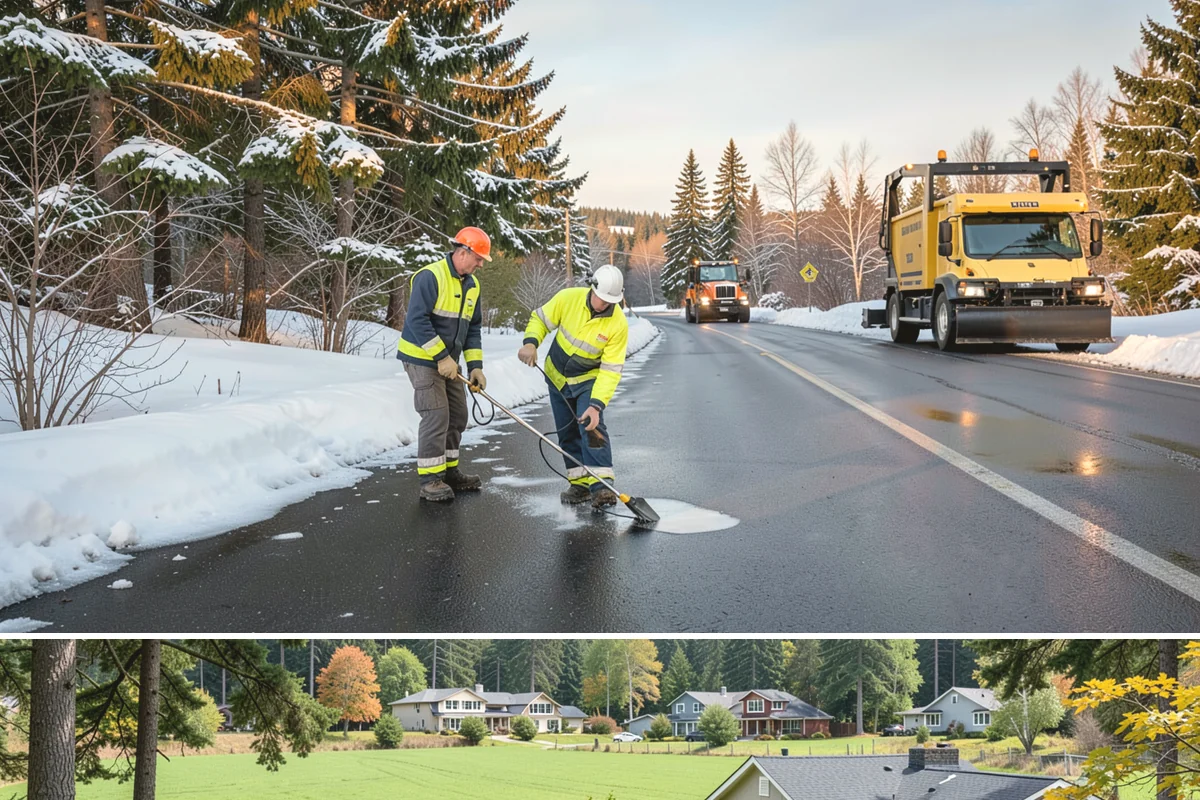 Sidewalk Deicing in Lyman, Skagit County, WA - Sidewalk deicing is busiest during freezing-rain events from December through February.