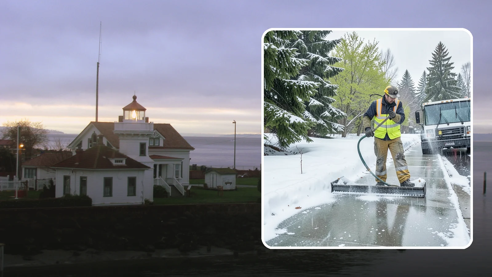 Sidewalk Deicing in Mukilteo, Snohomish County, WA - We deice sidewalks to stop the glare ice that forms when Western Washington freezing rain meets cold pavement.