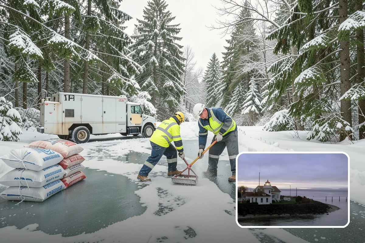 Sidewalk Deicing in Mukilteo, Snohomish County, WA - Stops glare ice from freezing rain