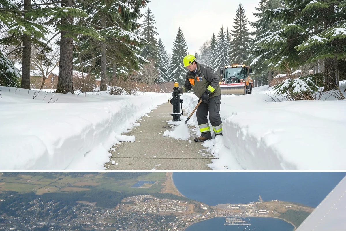 Sidewalk Deicing in Oak Harbor, Island County, WA - Sidewalk deicing is busiest during freezing-rain events from December through February.