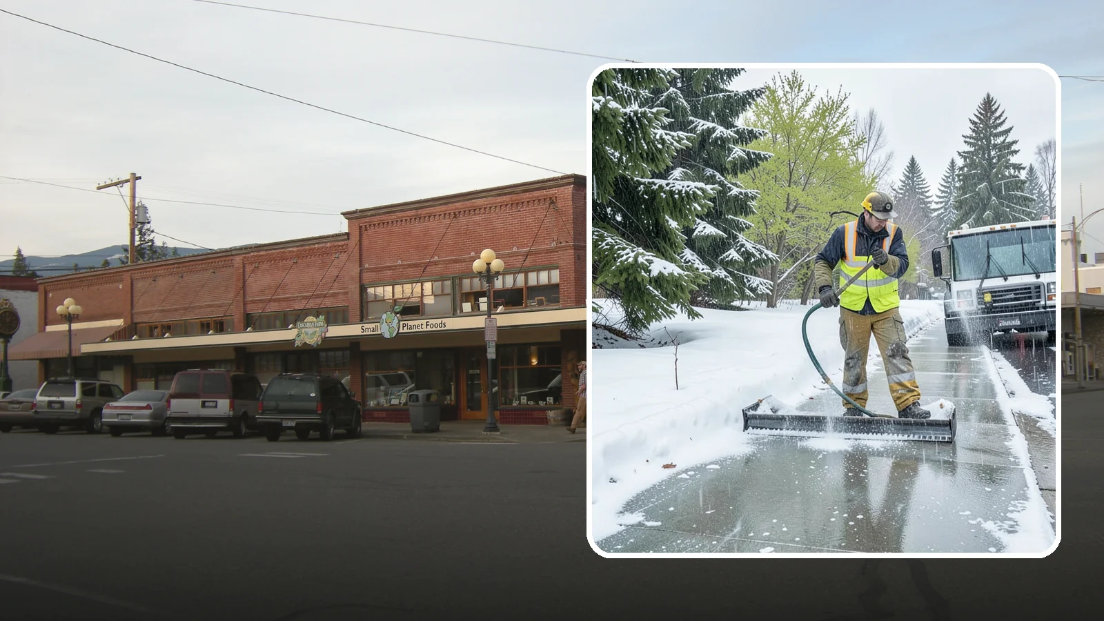 Sidewalk Deicing in Sedro-Woolley, Skagit County, WA - We deice sidewalks to stop the glare ice that forms when Western Washington freezing rain meets cold pavement.