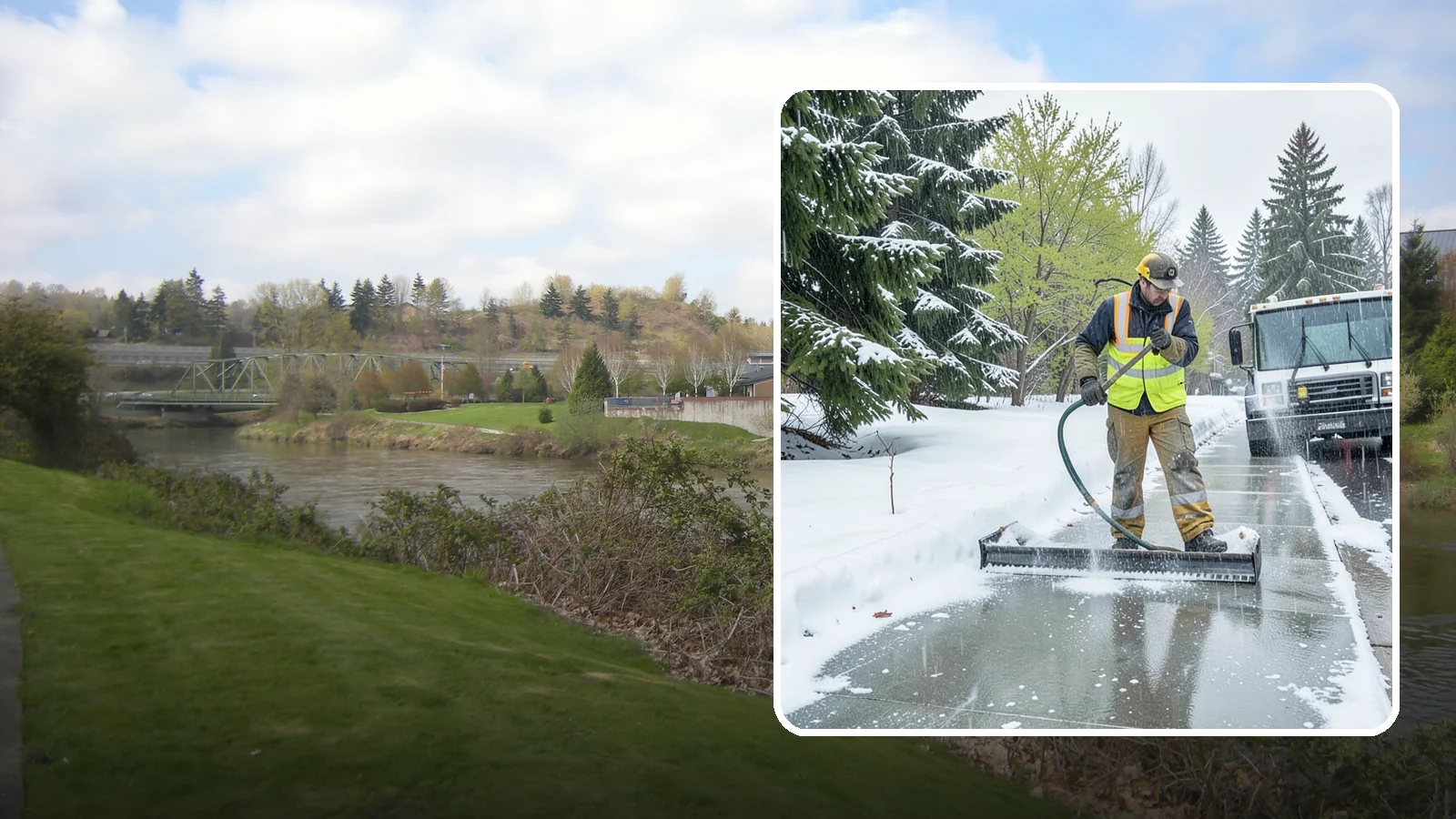 Sidewalk Deicing in Tukwila, King County, WA - We deice sidewalks to stop the glare ice that forms when Western Washington freezing rain meets cold pavement.
