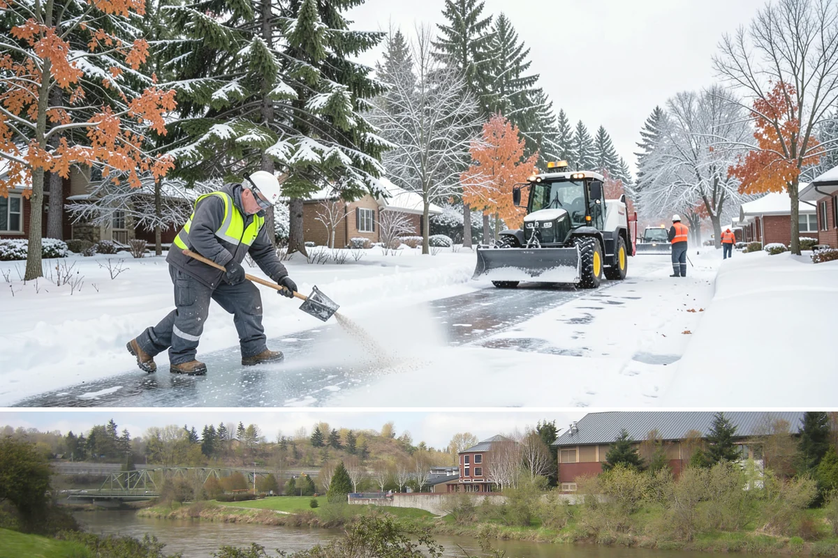 Sidewalk Deicing in Tukwila, King County, WA - Sidewalk deicing is busiest during freezing-rain events from December through February.