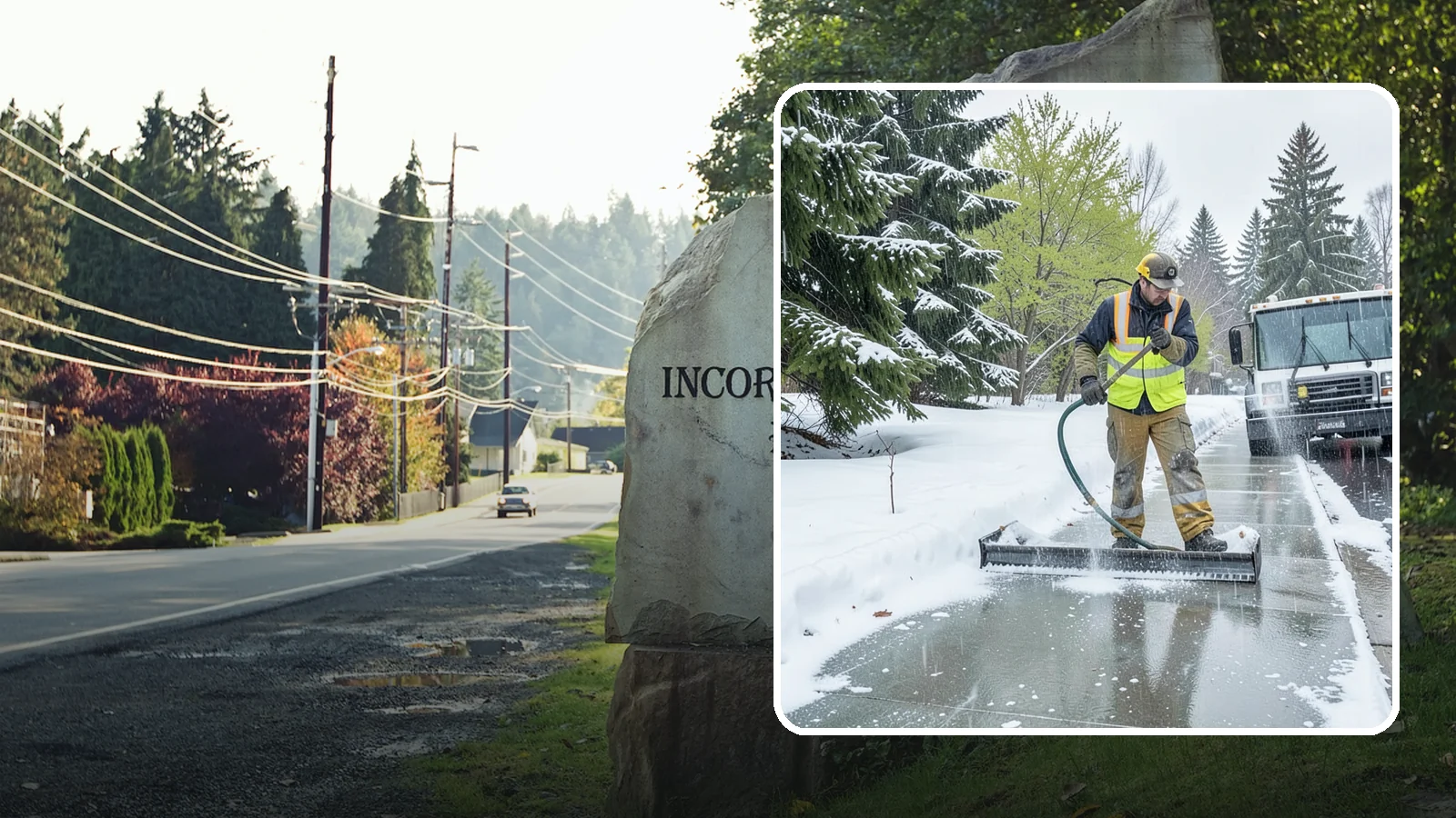 Sidewalk Deicing in Wilkeson, Pierce County, WA - We deice sidewalks to stop the glare ice that forms when Western Washington freezing rain meets cold pavement.