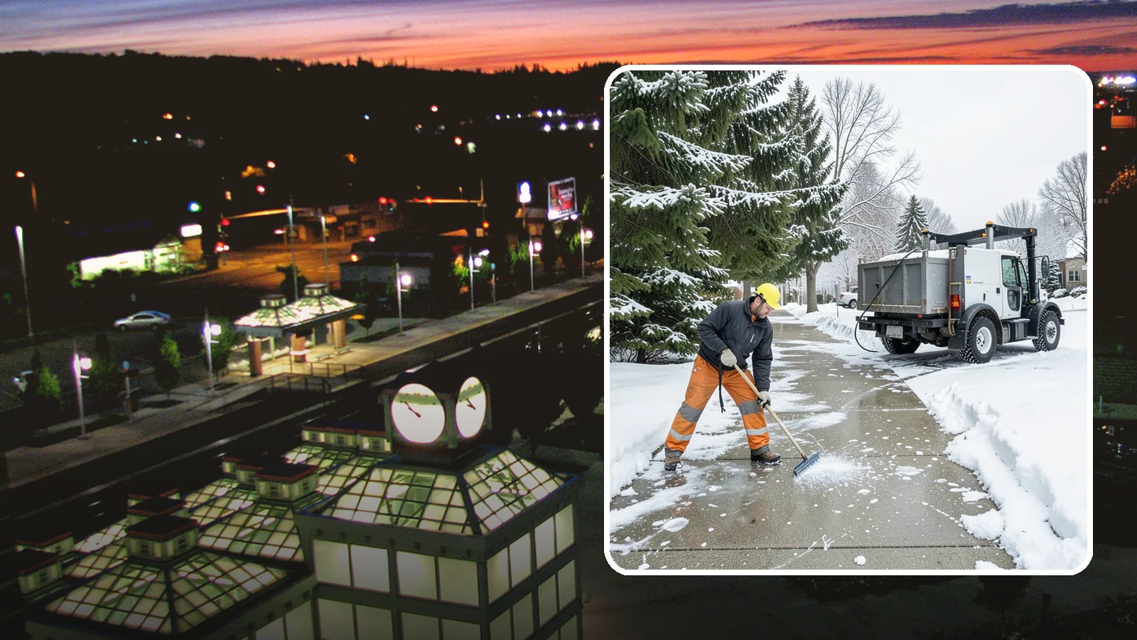 Sidewalk Ice Removal in Auburn, King County, WA - We remove bonded sidewalk ice left by thaw-and-refreeze cycles so walks are truly safe.