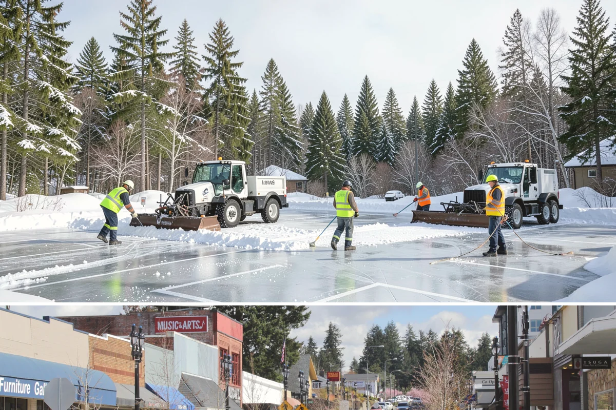Sidewalk Ice Removal in Bothell, King County, WA - Sidewalk ice removal peaks during freeze-thaw stretches from midwinter into spring.