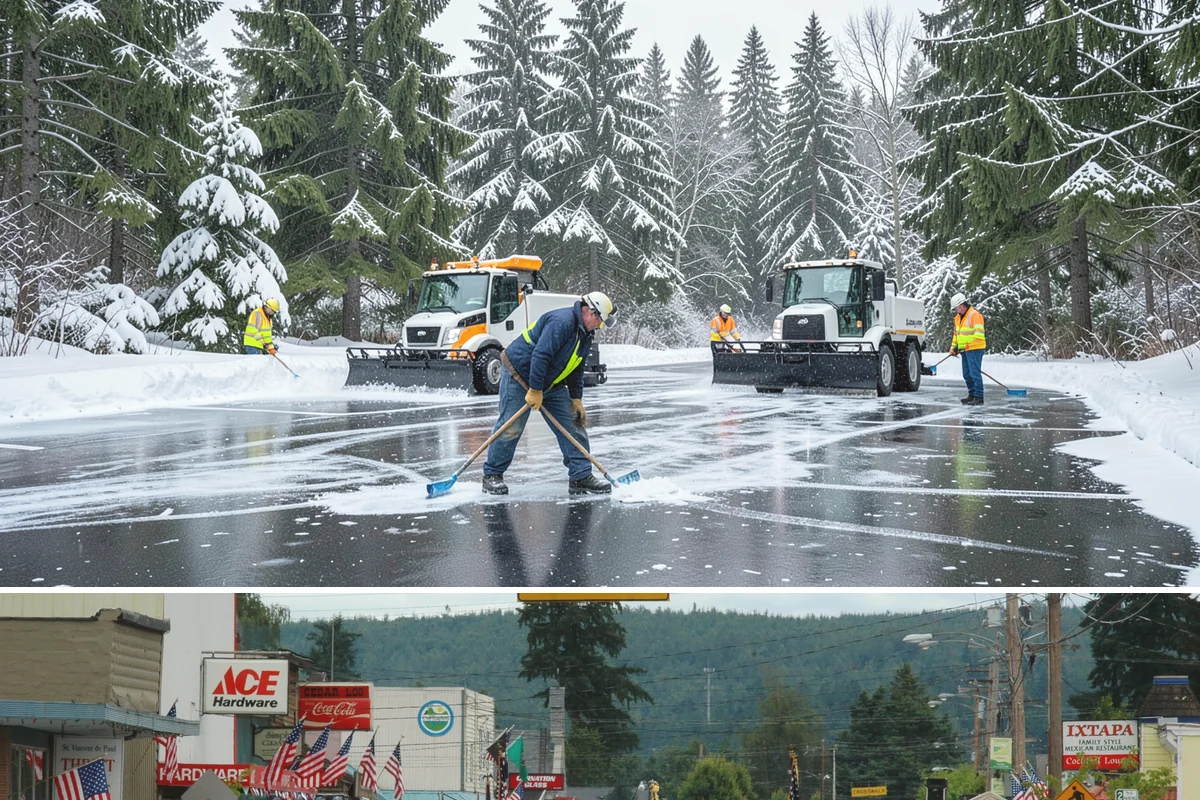 Sidewalk Ice Removal in Carnation, King County, WA - Sidewalk ice removal peaks during freeze-thaw stretches from midwinter into spring.