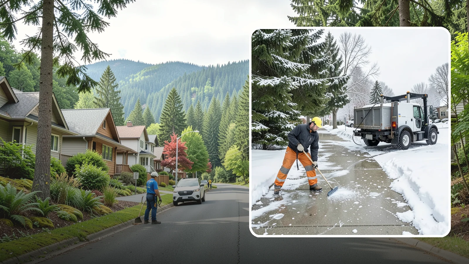 Sidewalk Ice Removal in Darrington, Snohomish County, WA - We remove bonded sidewalk ice left by thaw-and-refreeze cycles so walks are truly safe.