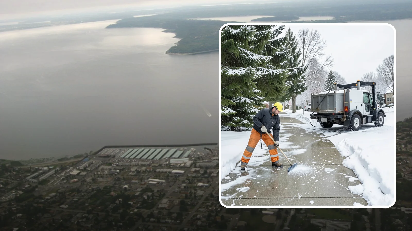 Sidewalk Ice Removal in Des Moines, King County, WA - We remove bonded sidewalk ice left by thaw-and-refreeze cycles so walks are truly safe.