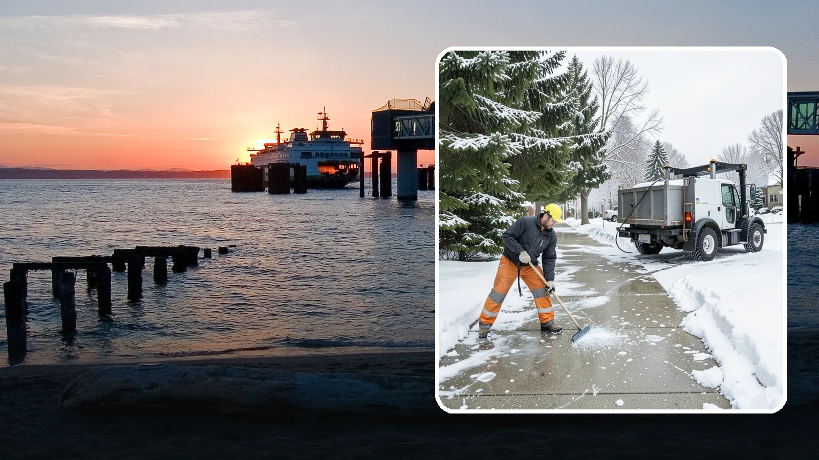 Sidewalk Ice Removal in Edmonds, Snohomish County, WA - We remove bonded sidewalk ice left by thaw-and-refreeze cycles so walks are truly safe.