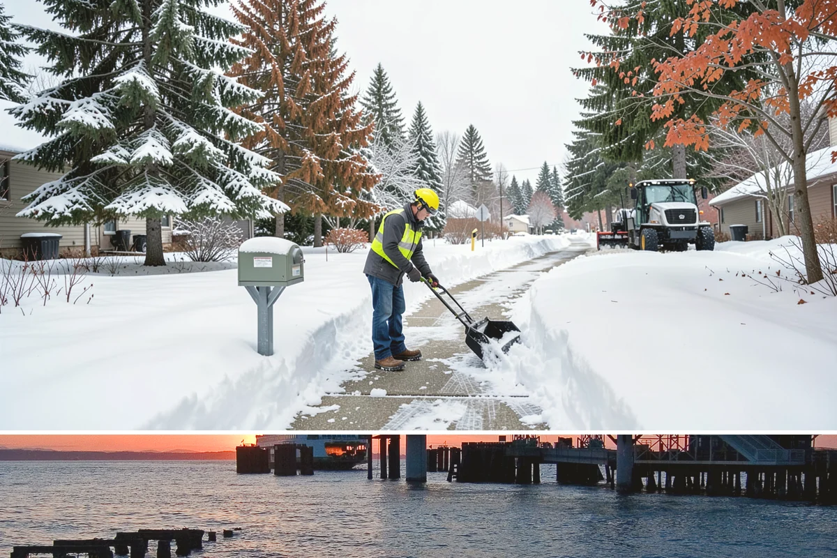 Sidewalk Ice Removal in Edmonds, Snohomish County, WA - Sidewalk ice removal peaks during freeze-thaw stretches from midwinter into spring.
