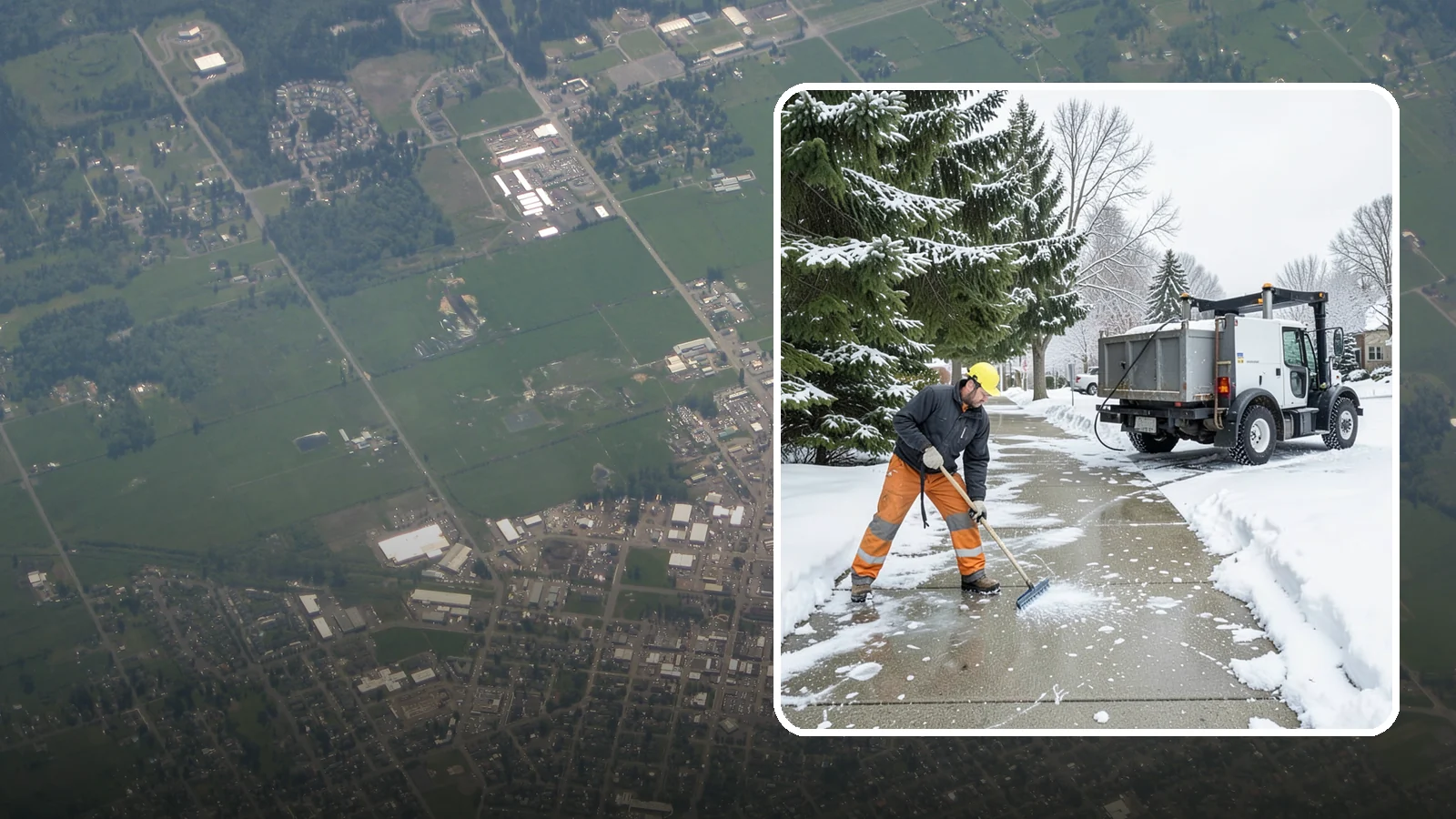 Sidewalk Ice Removal in Enumclaw, King County, WA - We remove bonded sidewalk ice left by thaw-and-refreeze cycles so walks are truly safe.