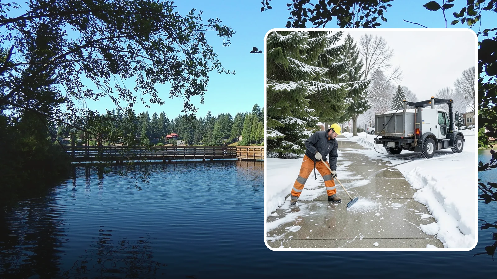 Sidewalk Ice Removal in Federal Way, King County, WA - We remove bonded sidewalk ice left by thaw-and-refreeze cycles so walks are truly safe.