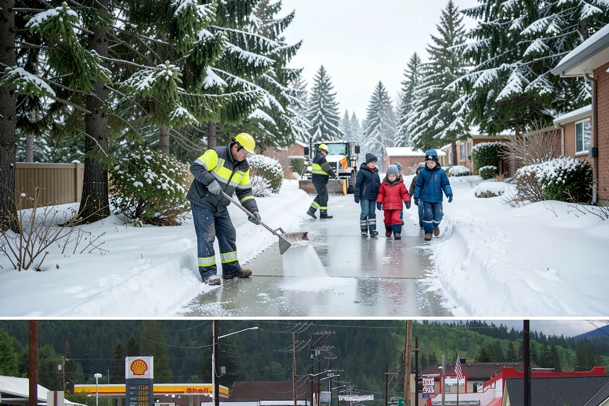 Sidewalk Ice Removal in Granite Falls, Snohomish County, WA - Sidewalk ice removal peaks during freeze-thaw stretches from midwinter into spring.