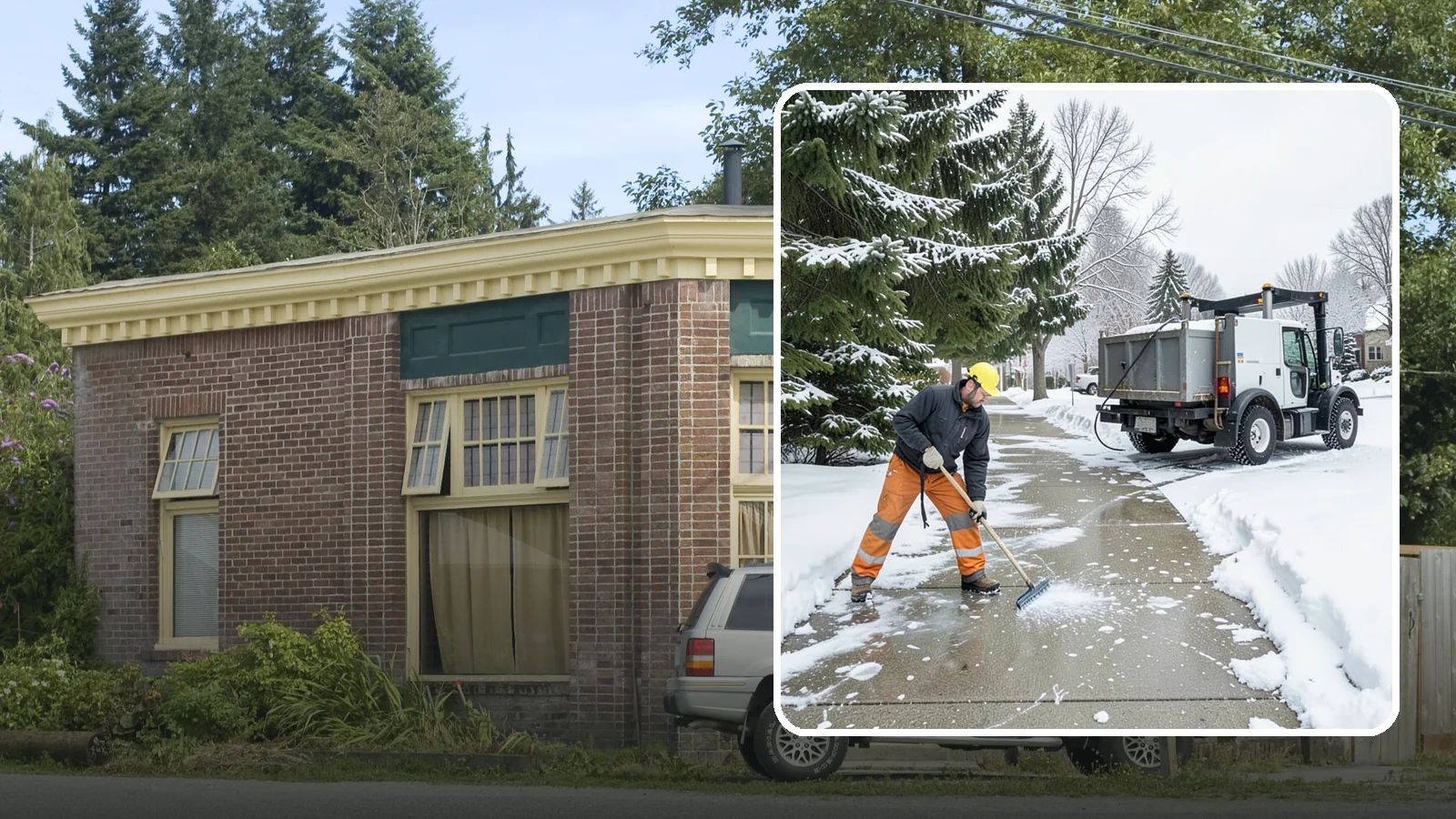 Sidewalk Ice Removal in Hamilton, Skagit County, WA - We remove bonded sidewalk ice left by thaw-and-refreeze cycles so walks are truly safe.