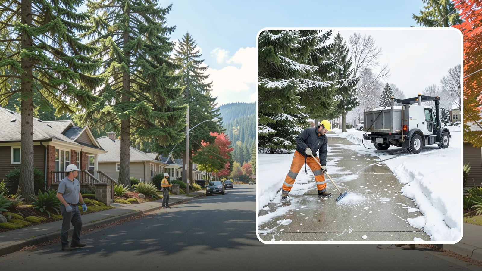 Sidewalk Ice Removal in Hunts Point, King County, WA - We remove bonded sidewalk ice left by thaw-and-refreeze cycles so walks are truly safe.