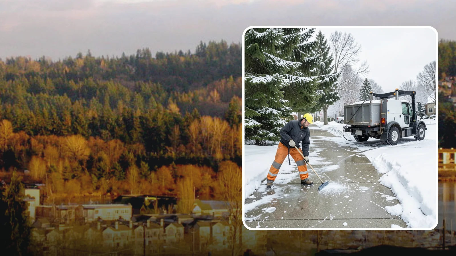 Sidewalk Ice Removal in Kenmore, King County, WA - We remove bonded sidewalk ice left by thaw-and-refreeze cycles so walks are truly safe.