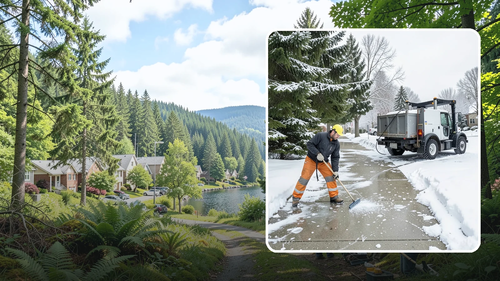 Sidewalk Ice Removal in Lake Forest Park, King County, WA - We remove bonded sidewalk ice left by thaw-and-refreeze cycles so walks are truly safe.