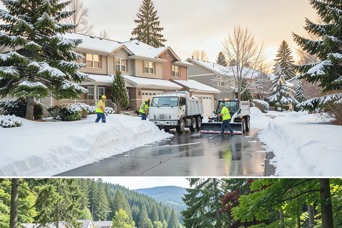 Sidewalk Ice Removal in Lake Forest Park, King County, WA - Sidewalk ice removal peaks during freeze-thaw stretches from midwinter into spring.