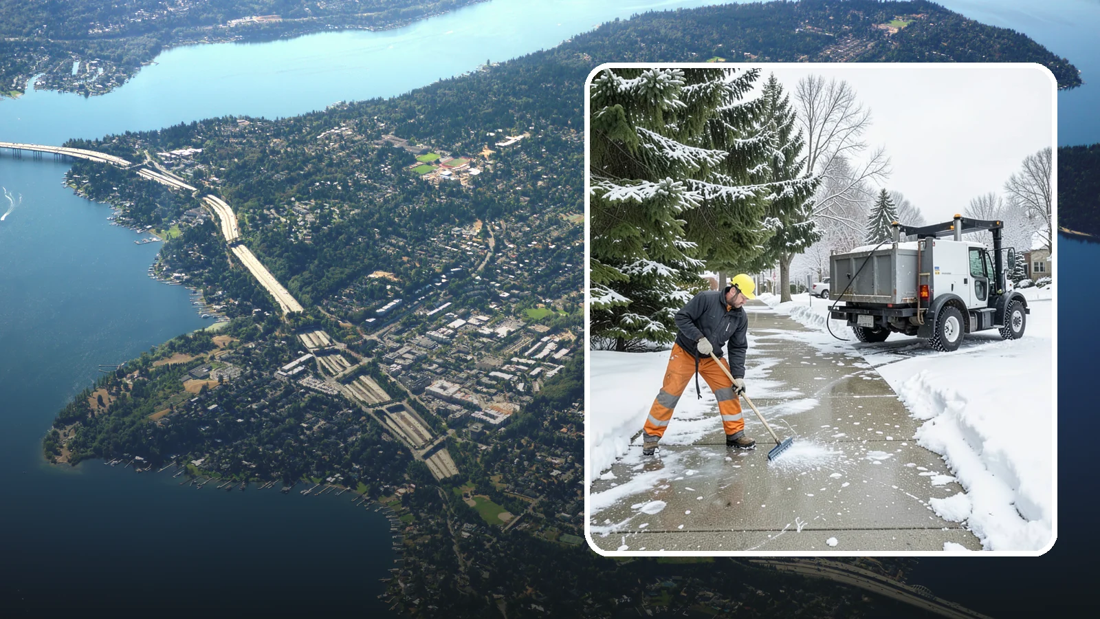 Sidewalk Ice Removal in Mercer Island, King County, WA - We remove bonded sidewalk ice left by thaw-and-refreeze cycles so walks are truly safe.