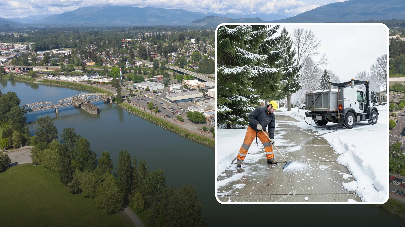 Sidewalk Ice Removal in Mount Vernon, Skagit County, WA - We remove bonded sidewalk ice left by thaw-and-refreeze cycles so walks are truly safe.