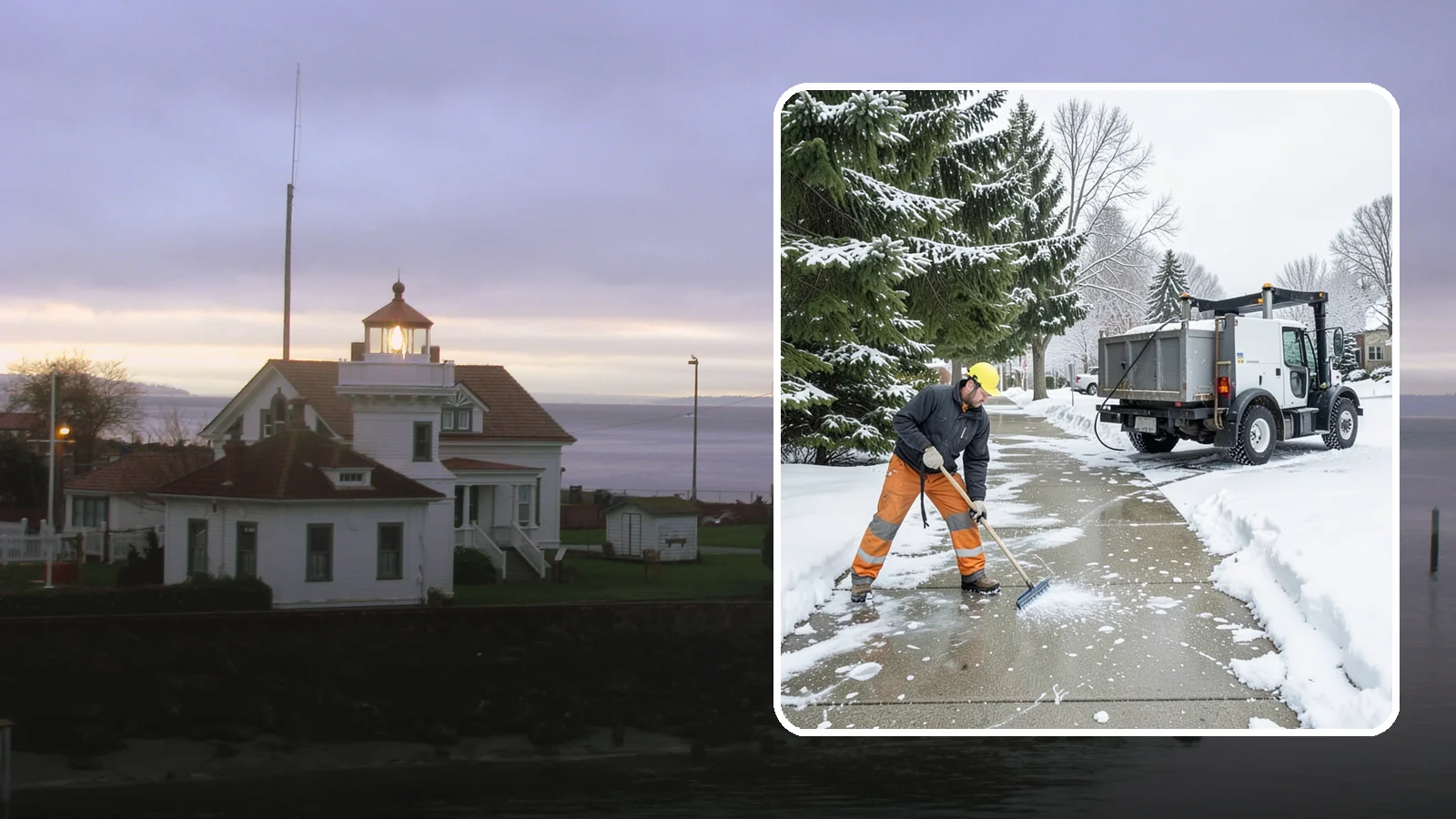 Sidewalk Ice Removal in Mukilteo, Snohomish County, WA - We remove bonded sidewalk ice left by thaw-and-refreeze cycles so walks are truly safe.