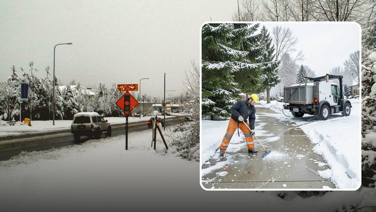 Sidewalk Ice Removal in Newcastle, King County, WA - We remove bonded sidewalk ice left by thaw-and-refreeze cycles so walks are truly safe.