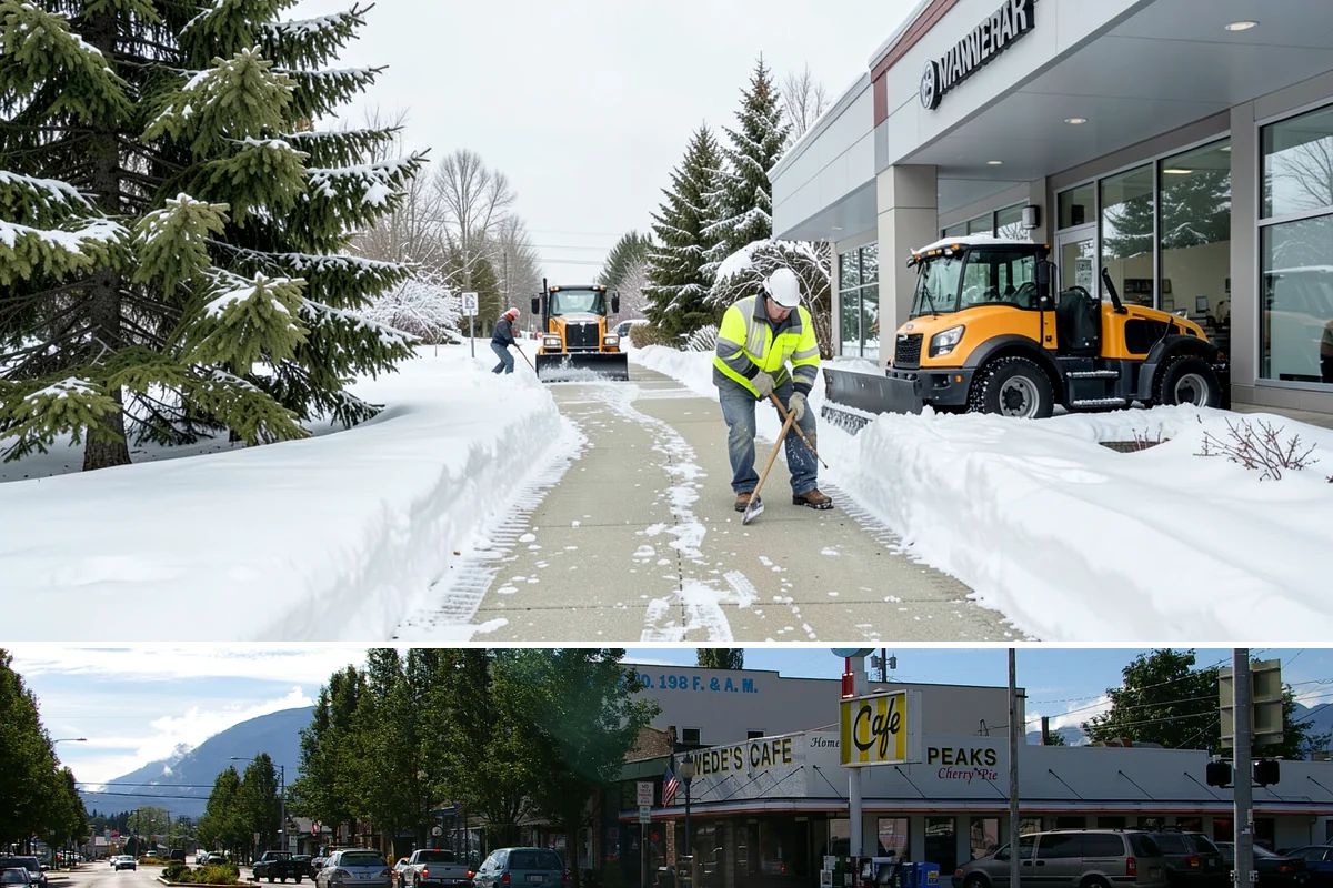 Sidewalk Ice Removal in North Bend, King County, WA - Sidewalk ice removal peaks during freeze-thaw stretches from midwinter into spring.