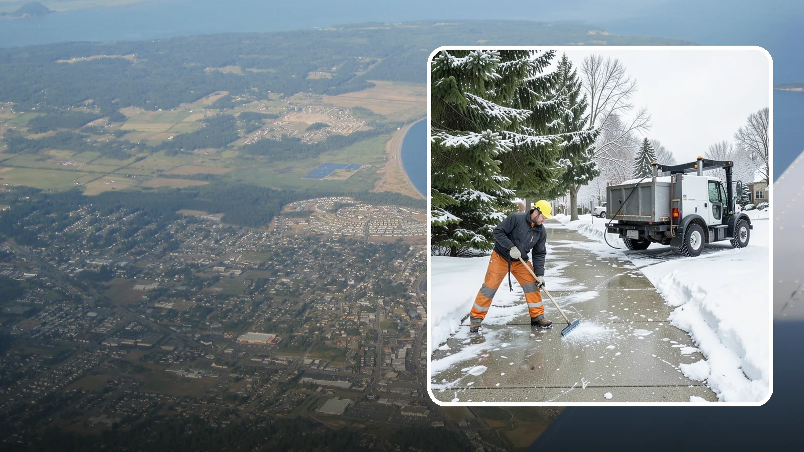 Sidewalk Ice Removal in Oak Harbor, Island County, WA - We remove bonded sidewalk ice left by thaw-and-refreeze cycles so walks are truly safe.