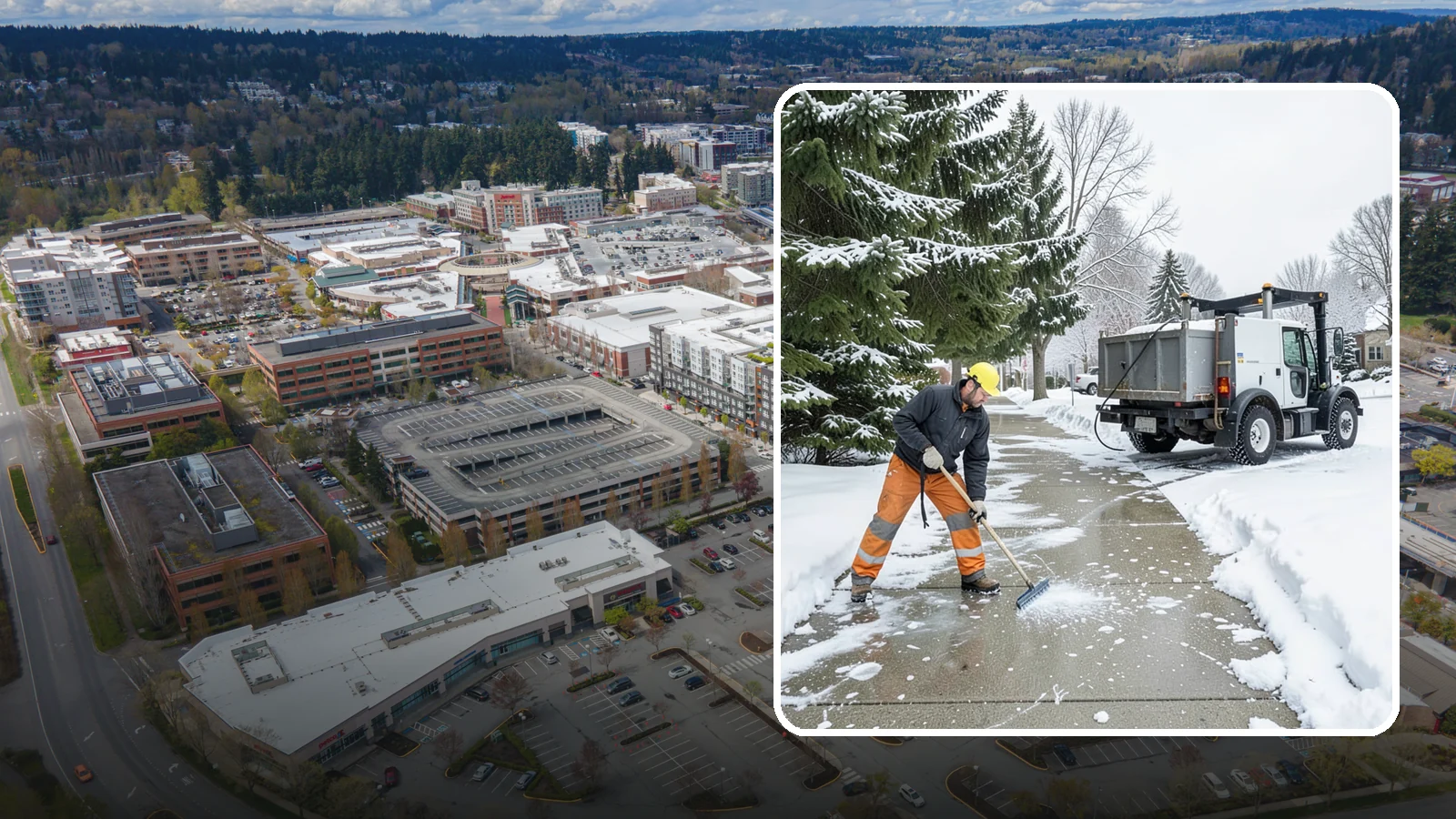 Sidewalk Ice Removal in Redmond, King County, WA - We remove bonded sidewalk ice left by thaw-and-refreeze cycles so walks are truly safe.