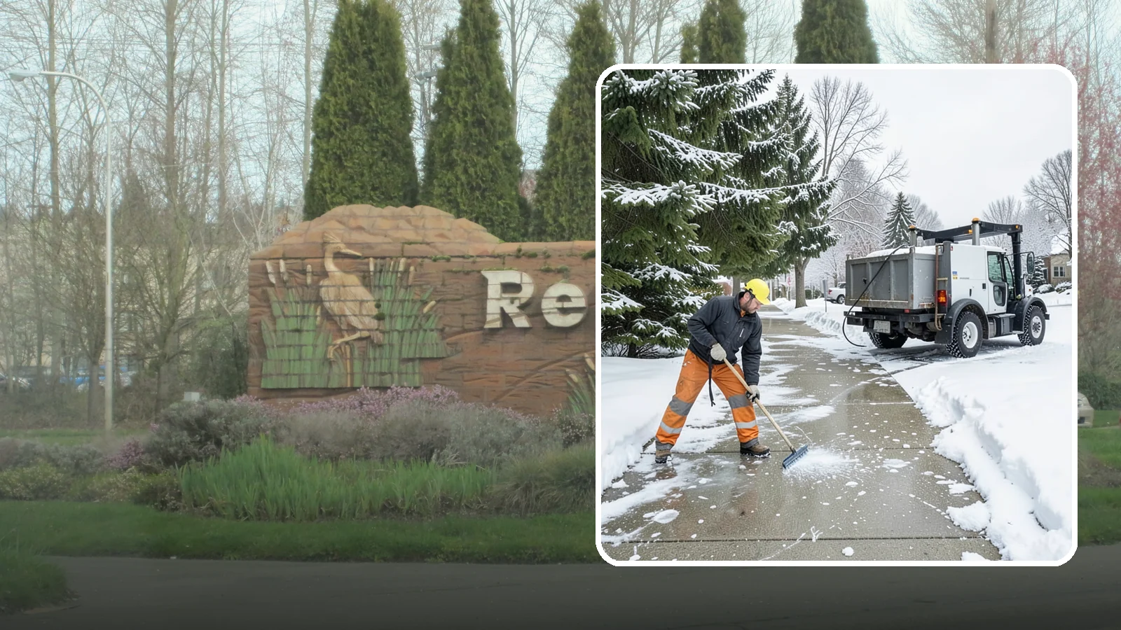 Sidewalk Ice Removal in Renton, King County, WA - We remove bonded sidewalk ice left by thaw-and-refreeze cycles so walks are truly safe.