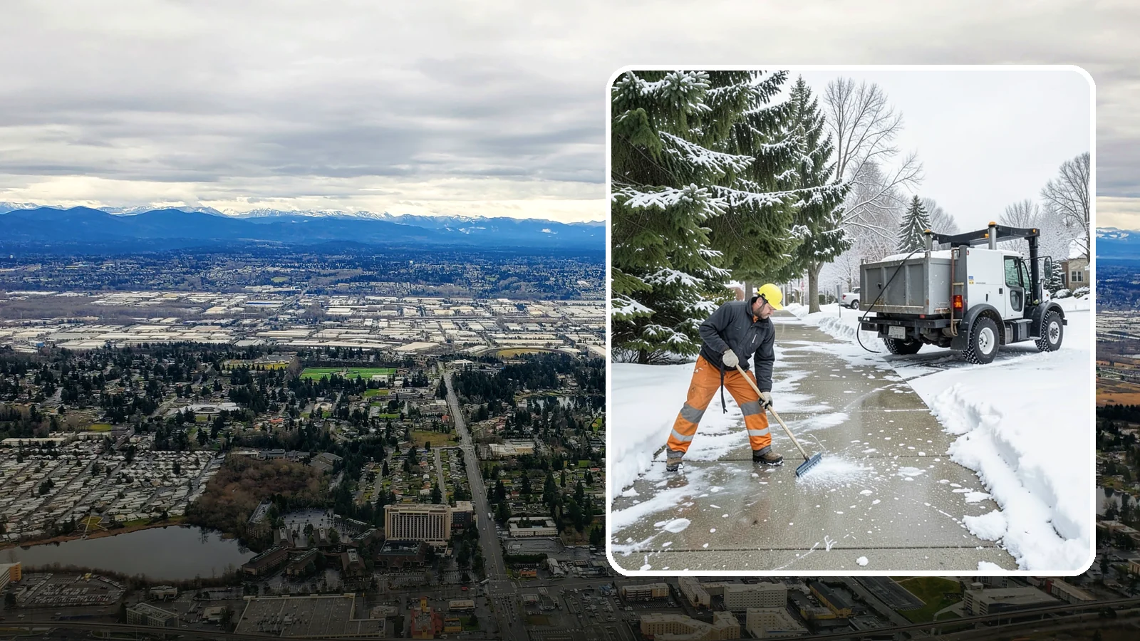 Sidewalk Ice Removal in SeaTac, King County, WA - We remove bonded sidewalk ice left by thaw-and-refreeze cycles so walks are truly safe.