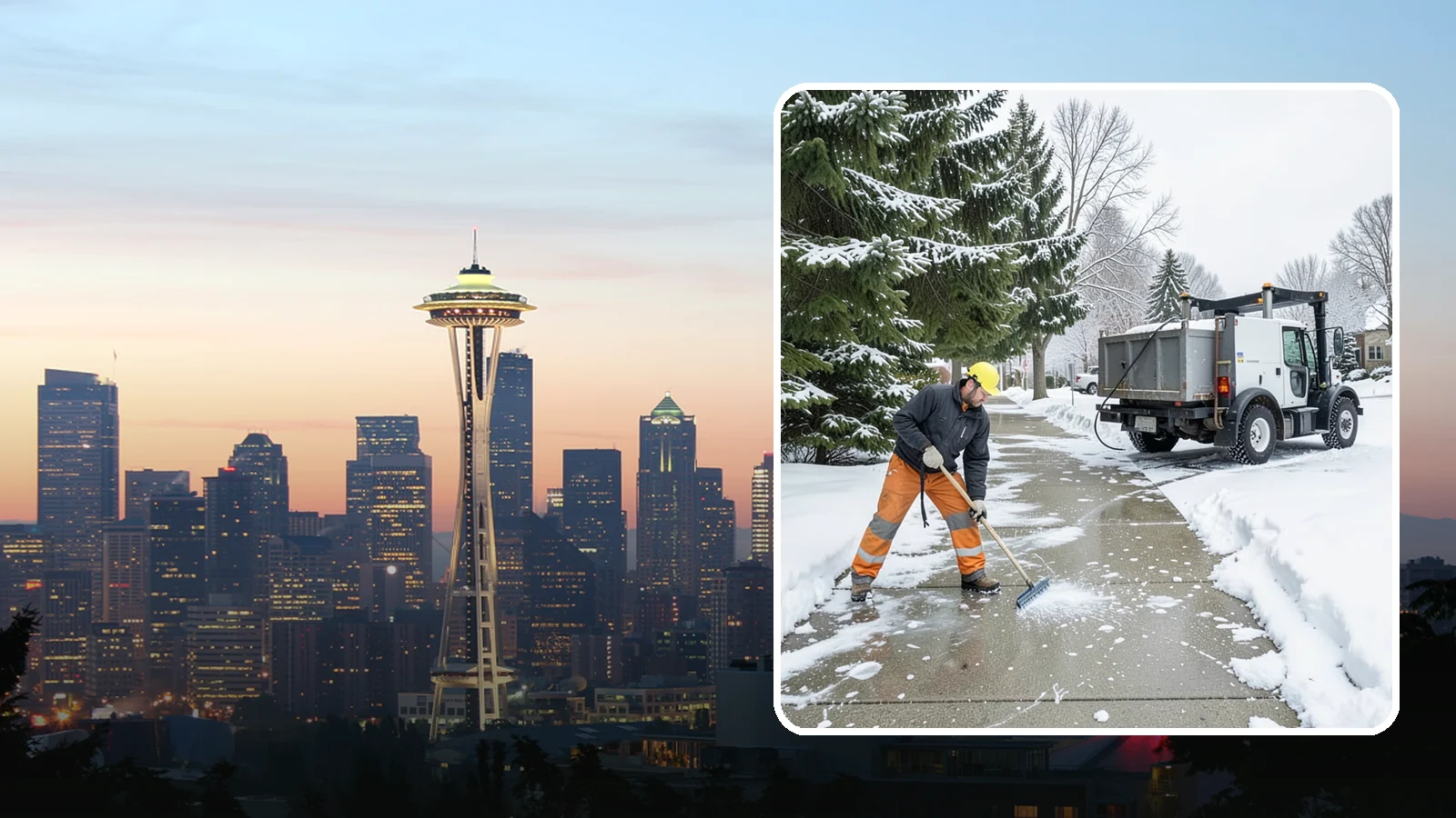 Sidewalk Ice Removal in Seattle, King County, WA - We remove bonded sidewalk ice left by thaw-and-refreeze cycles so walks are truly safe.