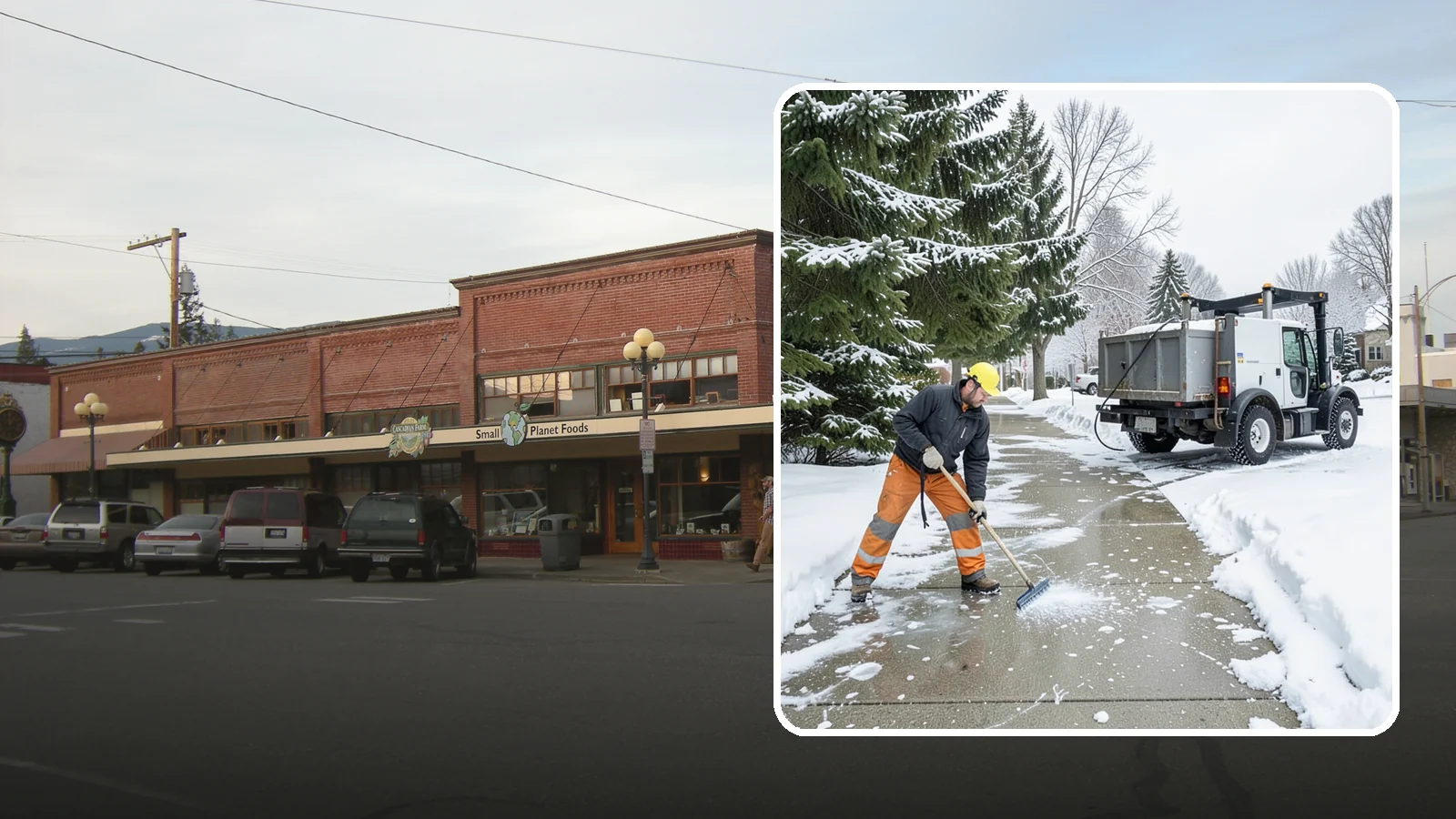 Sidewalk Ice Removal in Sedro-Woolley, Skagit County, WA - We remove bonded sidewalk ice left by thaw-and-refreeze cycles so walks are truly safe.
