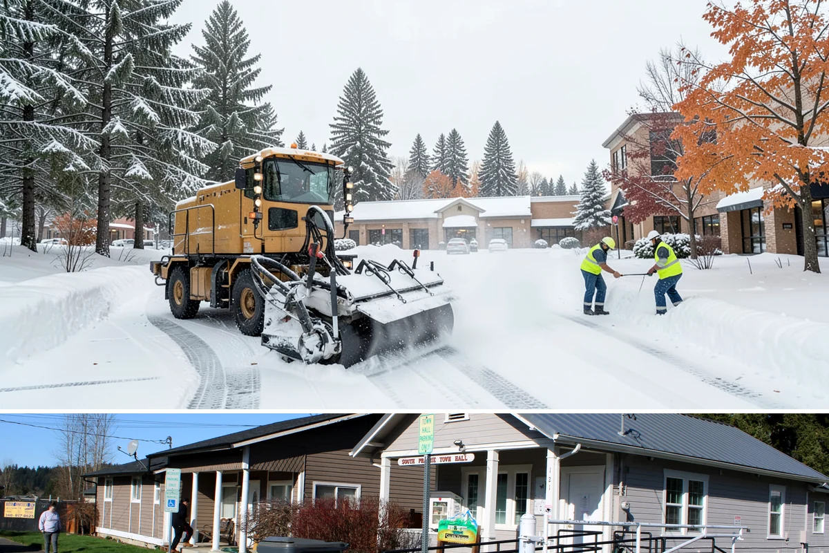 Sidewalk Ice Removal in South Prairie, Pierce County, WA - Sidewalk ice removal peaks during freeze-thaw stretches from midwinter into spring.