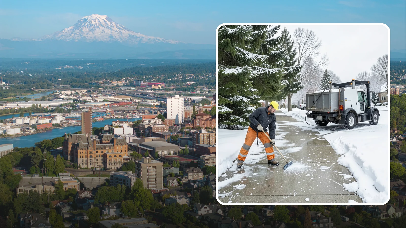 Sidewalk Ice Removal in Tacoma, Pierce County, WA - We remove bonded sidewalk ice left by thaw-and-refreeze cycles so walks are truly safe.