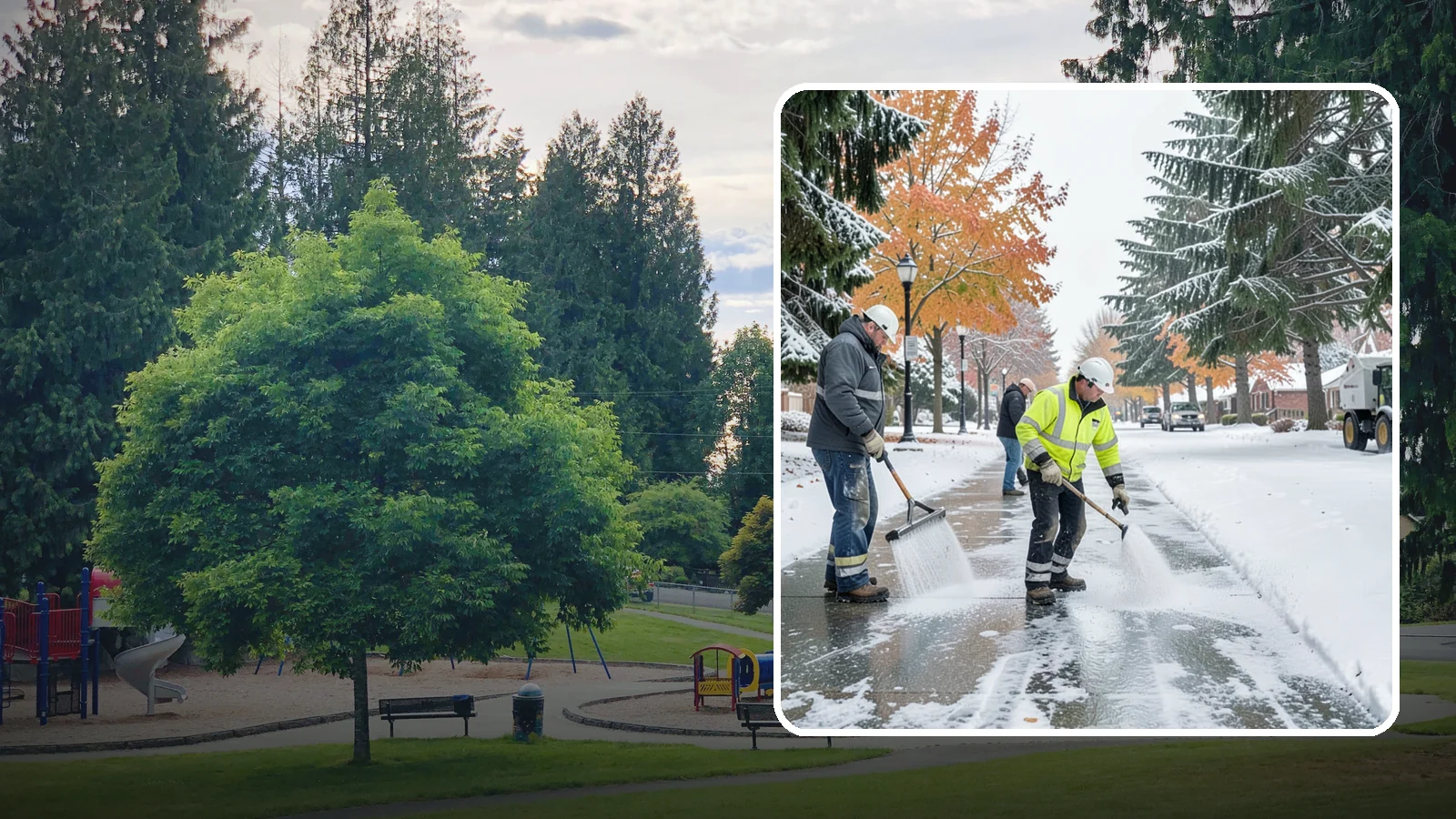 Sidewalk Salting in Bonney Lake, Pierce County, WA - We salt sidewalks to melt ice and maintain safe footing through typical Western Washington cold.
