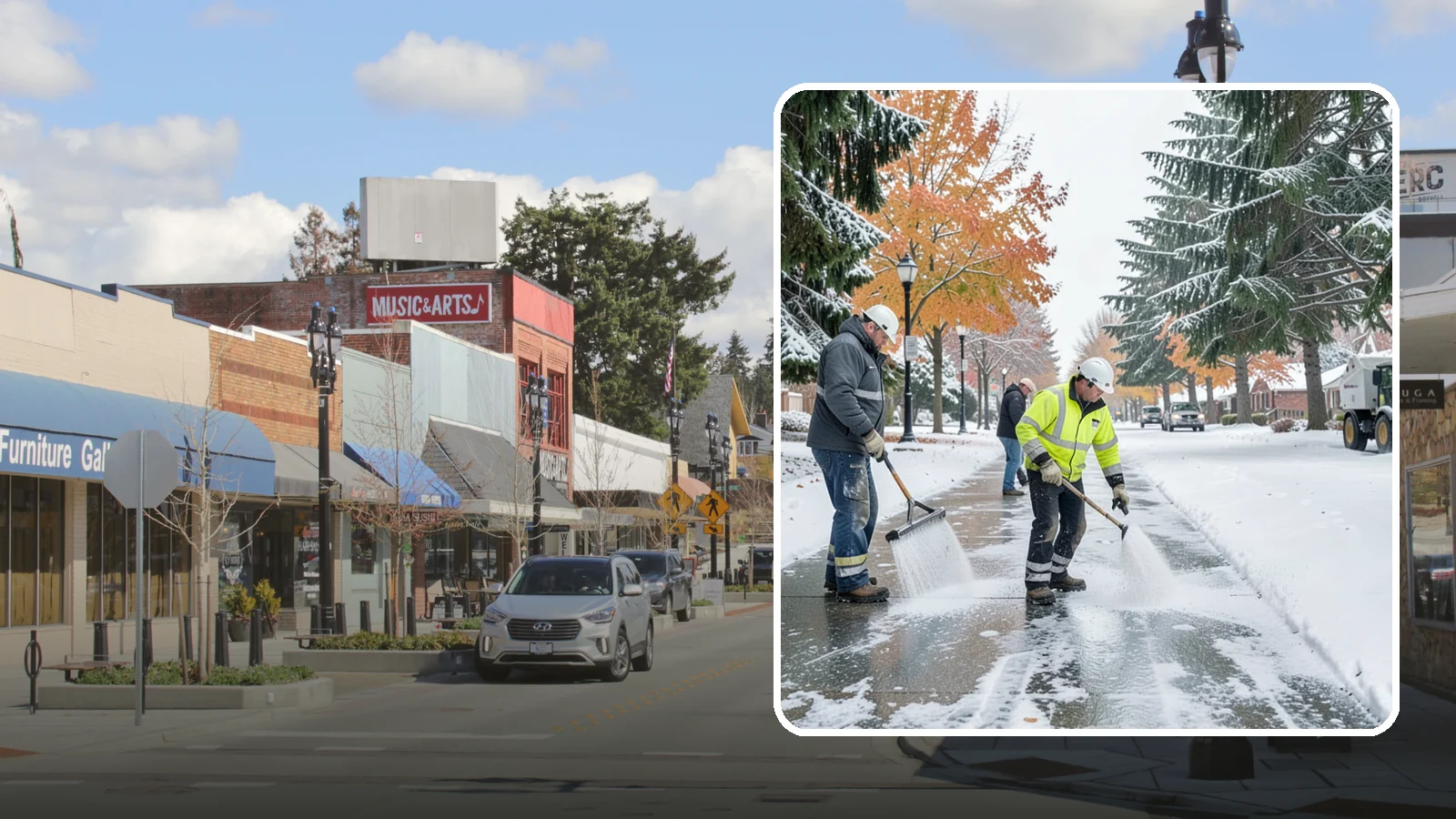 Sidewalk Salting in Bothell, King County, WA - We salt sidewalks to melt ice and maintain safe footing through typical Western Washington cold.