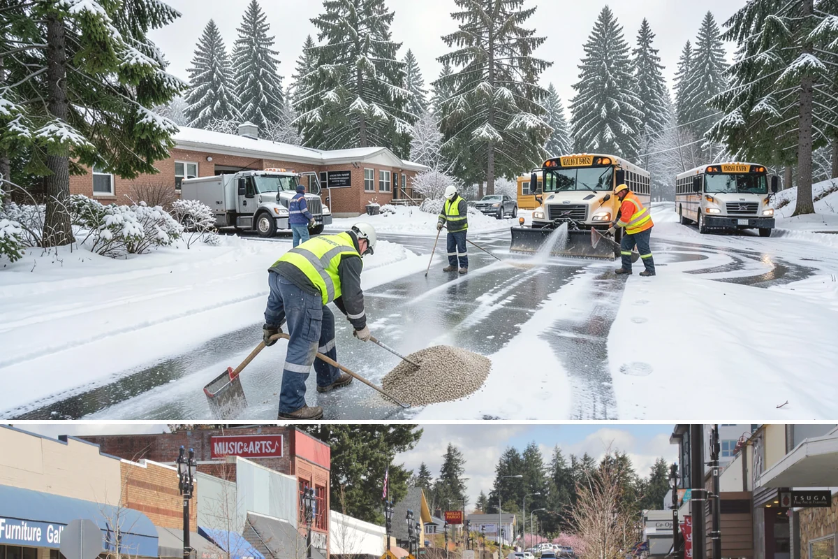 Sidewalk Salting in Bothell, King County, WA - Sidewalk salting runs strongest through the midwinter freeze window.