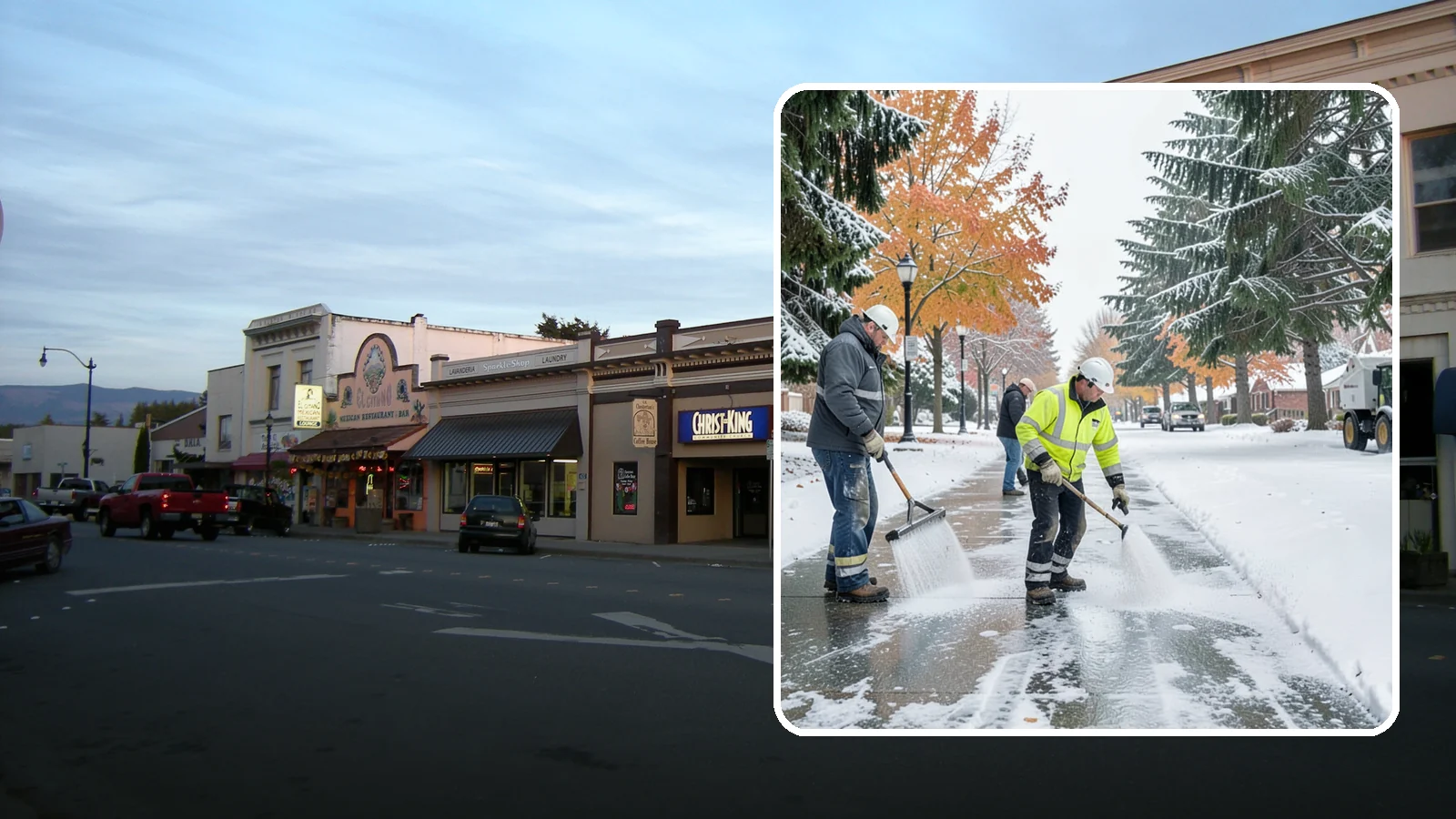 Sidewalk Salting in Burlington, Skagit County, WA - We salt sidewalks to melt ice and maintain safe footing through typical Western Washington cold.