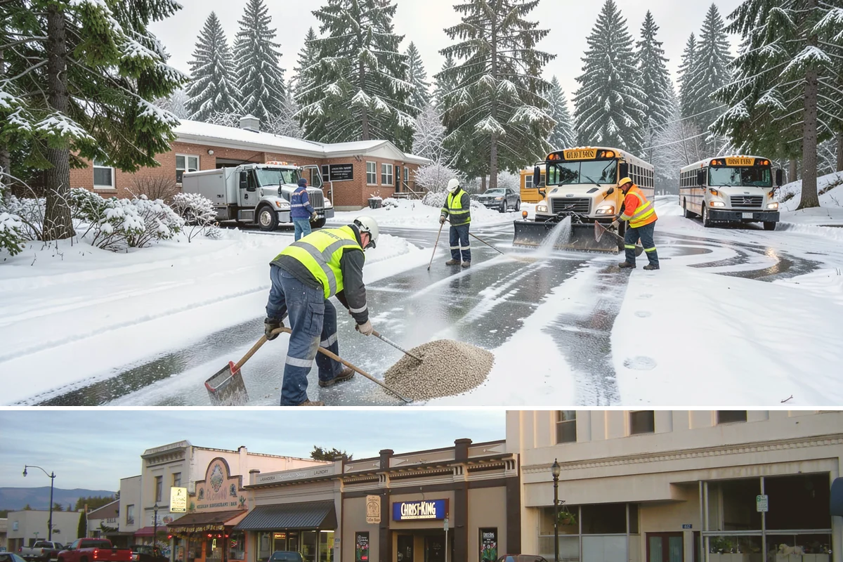 Sidewalk Salting in Burlington, Skagit County, WA - Sidewalk salting runs strongest through the midwinter freeze window.