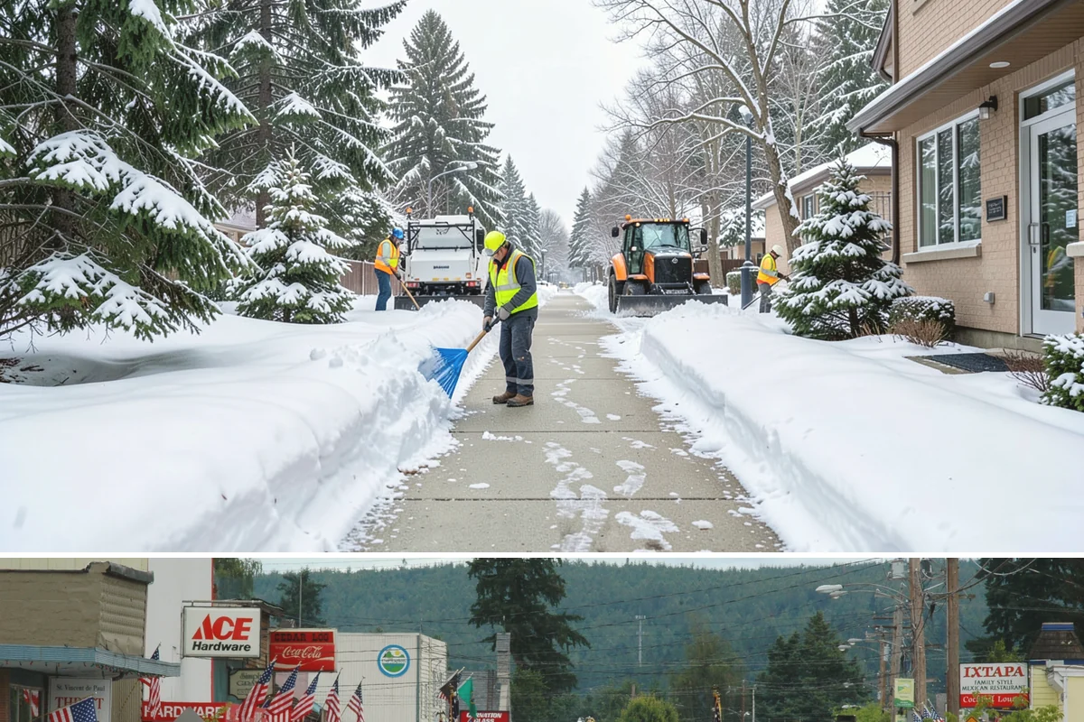 Sidewalk Salting in Carnation, King County, WA - Sidewalk salting runs strongest through the midwinter freeze window.