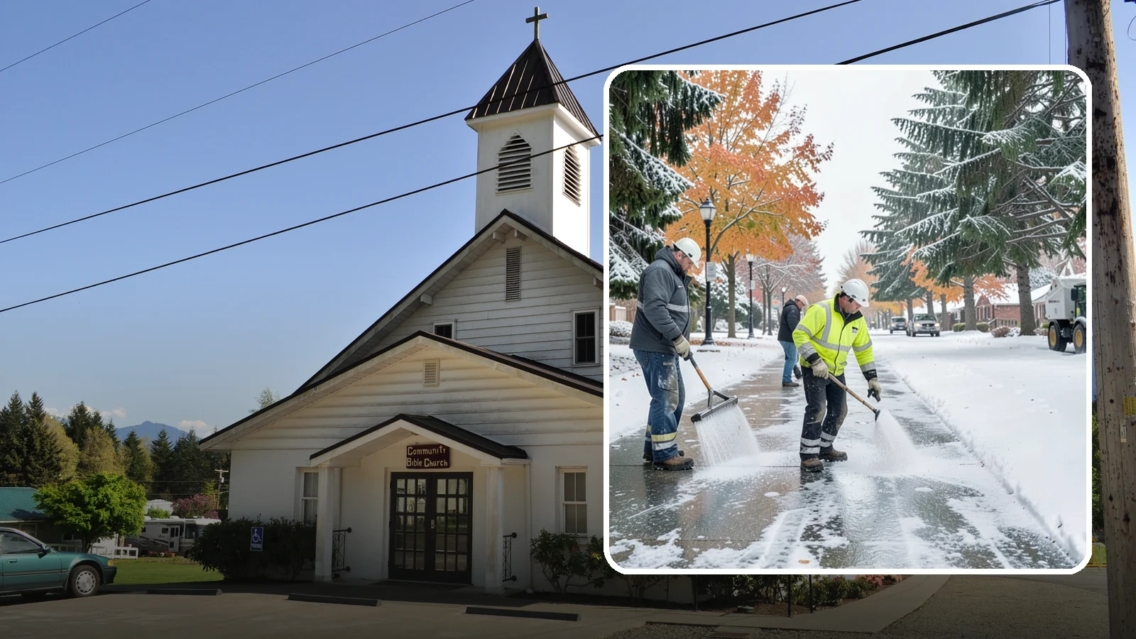 Sidewalk Salting in Concrete, Skagit County, WA - We salt sidewalks to melt ice and maintain safe footing through typical Western Washington cold.
