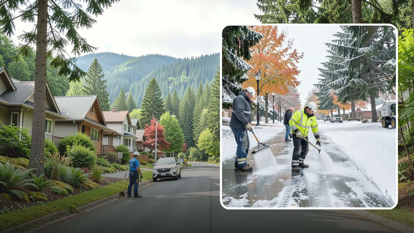 Sidewalk Salting in Darrington, Snohomish County, WA - We salt sidewalks to melt ice and maintain safe footing through typical Western Washington cold.