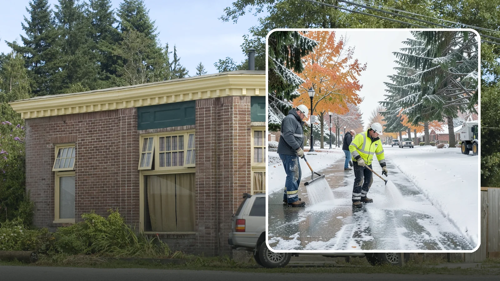 Sidewalk Salting in Hamilton, Skagit County, WA - We salt sidewalks to melt ice and maintain safe footing through typical Western Washington cold.