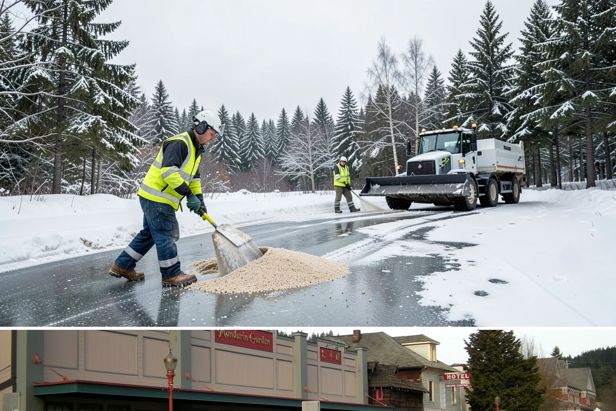Sidewalk Salting in Issaquah, King County, WA - Sidewalk salting runs strongest through the midwinter freeze window.