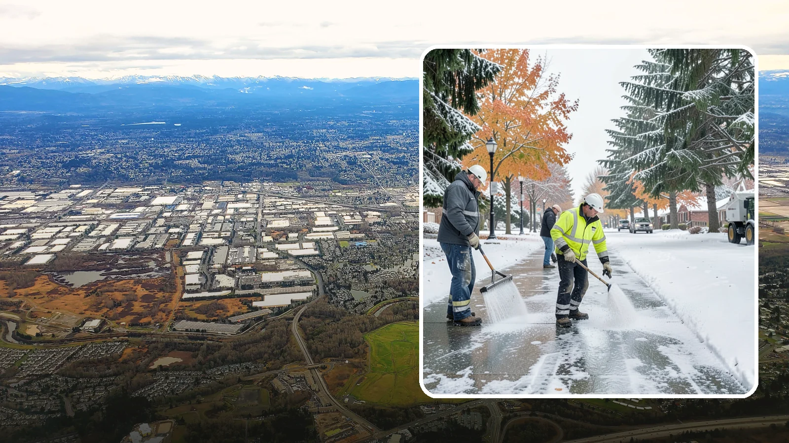 Sidewalk Salting in Kent, King County, WA - We salt sidewalks to melt ice and maintain safe footing through typical Western Washington cold.